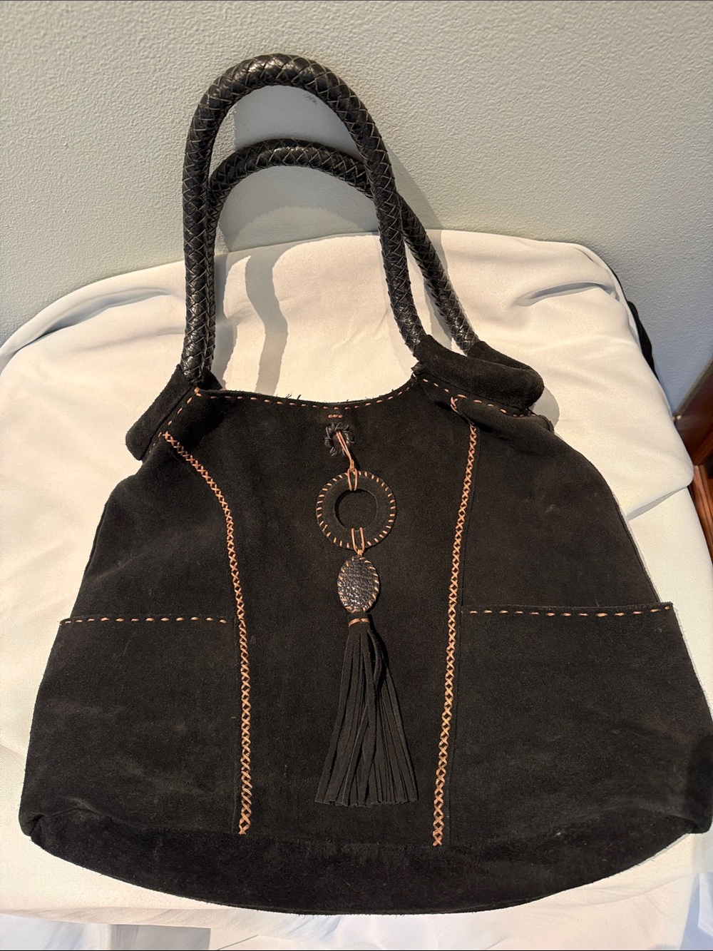 Black Suede Tassel Hobo Bag